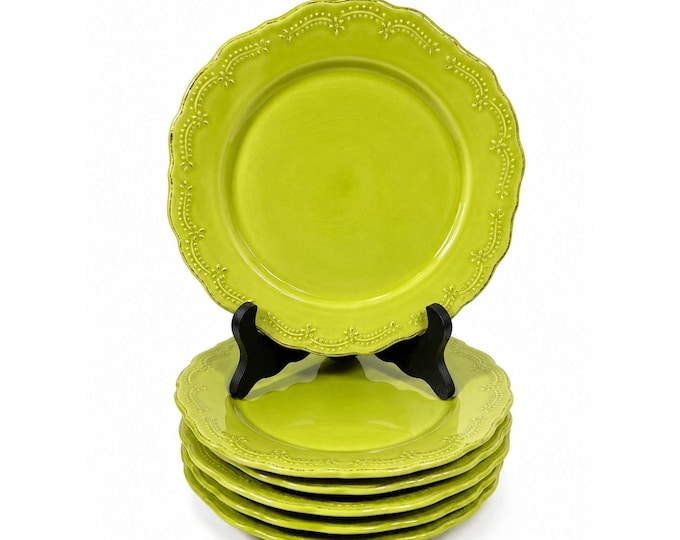 Earthenware Salad Plates Lacey Green Pier I Imports Stoneware Set 6 Portugal Scolloped Edge Replacement China Serving Pieces