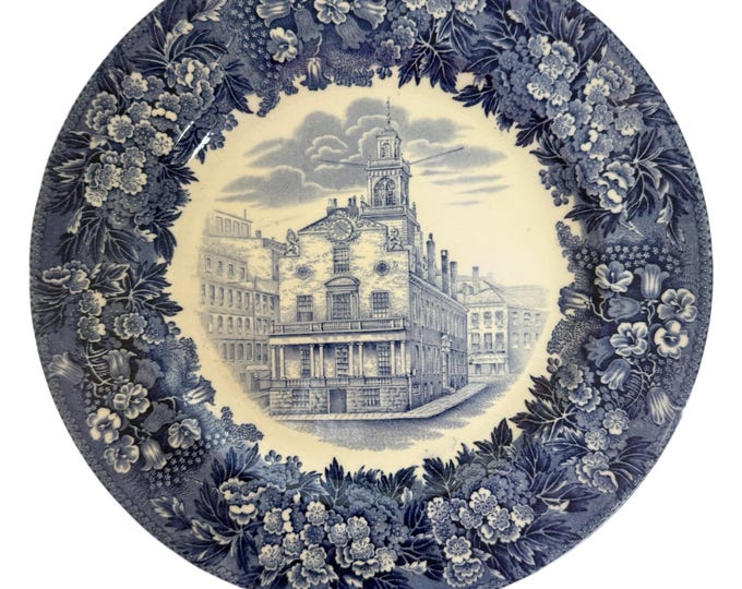 Vintage | Blue and White Transferware | Wedgwood Historical Plate - University of Michigan | The Michigan Union Shreve Crump & Low | England