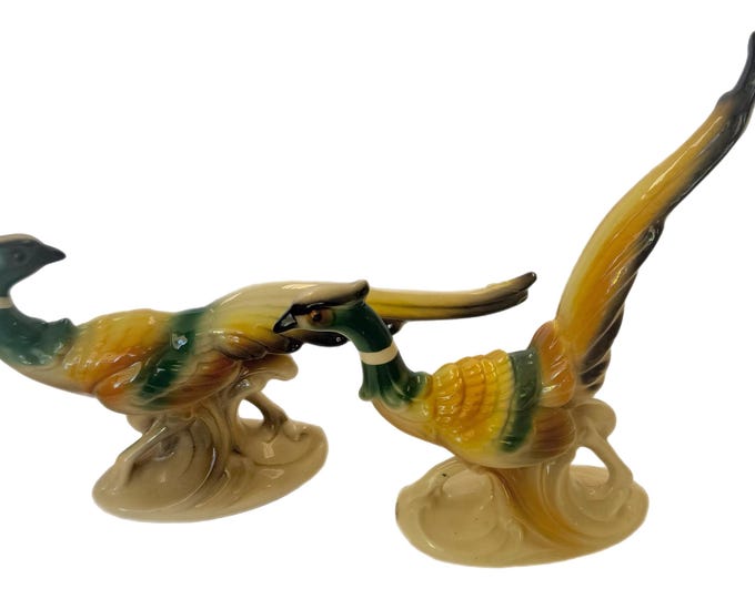 Vintage |  Royal Copley Pottery Vintage Pheasant Statues | Pair | Mid Century | Man Office Shelf  Buffet Decor | Mid Century | Grandpa Chic