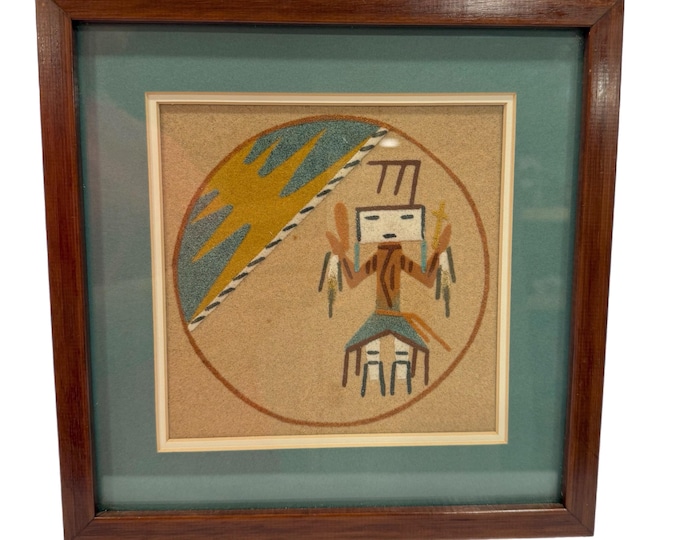 Vintage | Native American | Rainbow Kachina Sand Art New Mexico | Wall Decor Art Southwest | Hand painted | Navajo Art Framed Wall | Wood