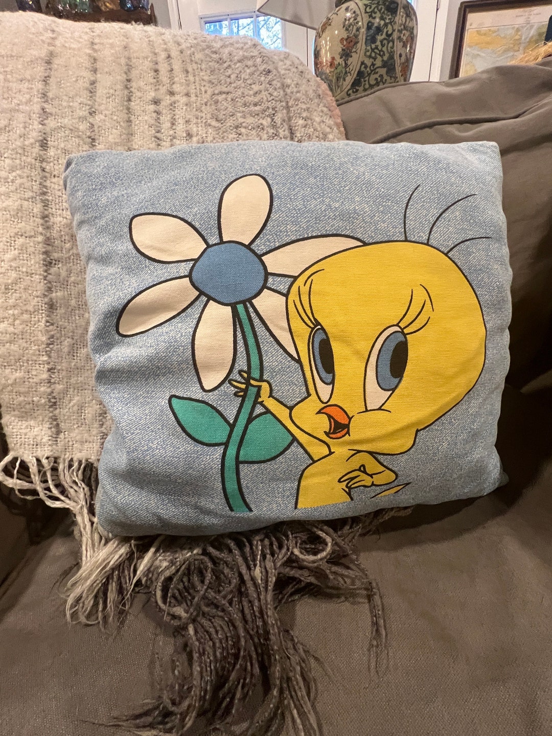 Tweety Bird Looney Tunes Flower Vintage Throw Pillow Etsy