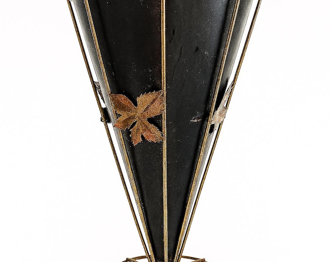 Umbrella Stand Holder Storage | Black Brass Leaf | Vintage Retro Mid Century MCM | Home Decor Decorative Accents | Foyer Hallway Mudroom