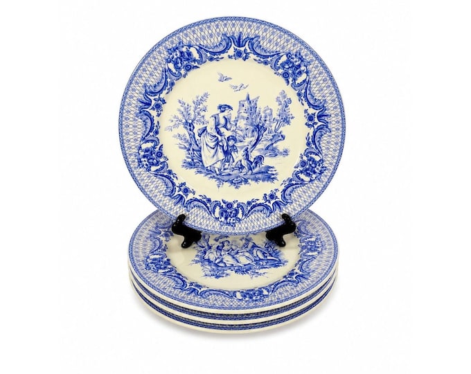 Salad Dessert Plates Set 4 Toile Blue and White Godinger CoDe Jouy  Sunday Afternoon Replacement China Gallery Wall Traditional