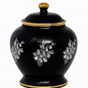 Ginger Jar Urn Vase Lid | Prinknash Pottery Abbey England | Flowers Black Gold | Vintage Home Decor Decorative Accents English Imports