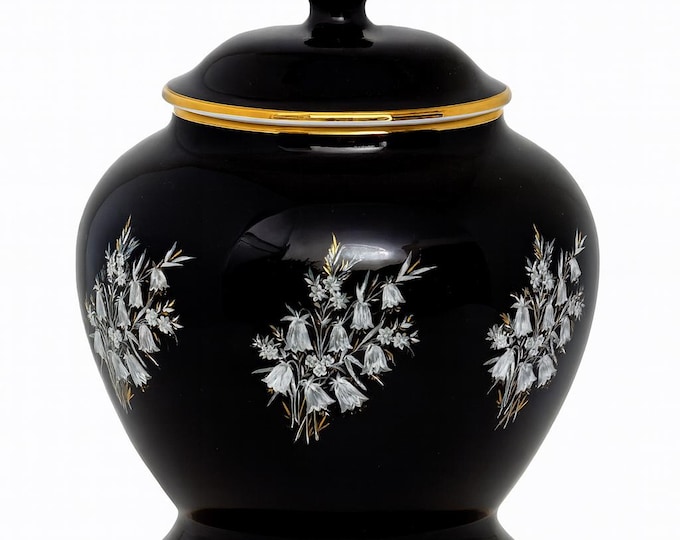 Ginger Jar Urn Vase Lid | Prinknash Pottery Abbey England | Flowers Black Gold | Vintage Home Decor Decorative Accents English Imports