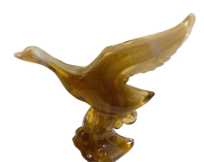 Imperial Heisey Caramel Slag Glass Mallard Duck Wings Up Art Glass Made in US Hand Blown