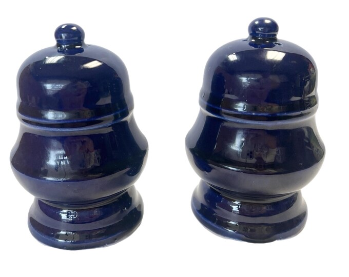 Vintage | Japan Japanese Porcelain Ceramic | Cobalt Blue | Pair Set 2 of Salt Pepper Shakers | Fiesta like | Traditional Kitchenware