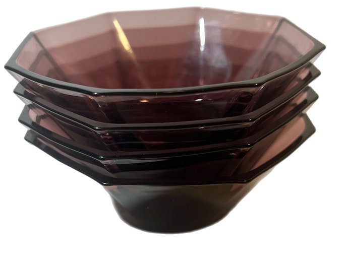 Set 4 Hazel Atlas Moroccan Bowl Dessert Amethyst Octagon Purple 5" Midcentury Modern