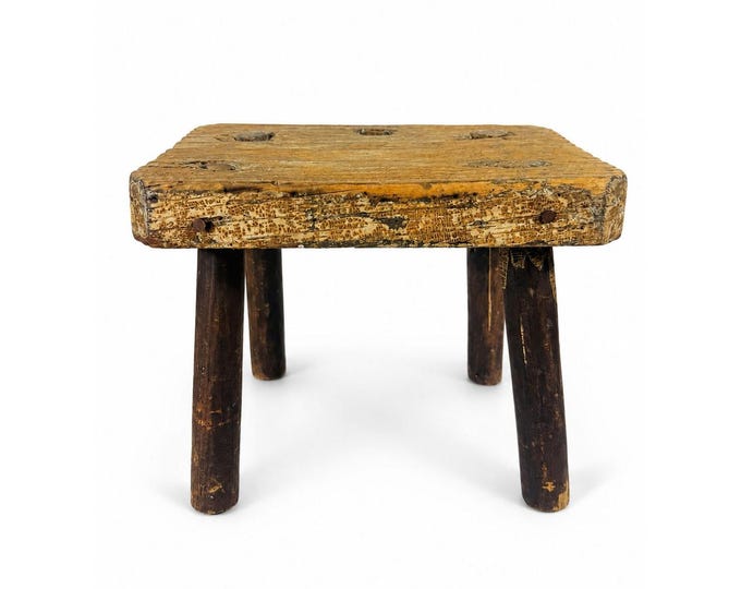 Milking Stool French Style Peg Leg Antique Wood Farmhouse Primtive Rustic Home Decor