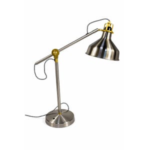 IKEA Ranarp Work Table Lamp Chrome with Gold Trim Adjustable Arm Discontinued Color Industrial Desk Accent Home Decor Decorative Accents