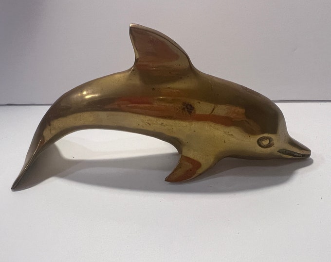 Vintage Brass Dolphin Figurine  Hollow Bottlenose Made In Korea Great Patina | Paperweight | Nautical Coastal