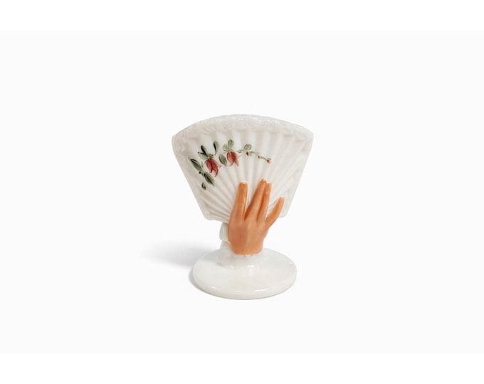 Milk Glass Vase Toothpick Holder Antique EAPG Dithridge Hand Painted Fan Hand Hand 'Fan Hand' Flowers Vintage Victorian Shelf Home Decor