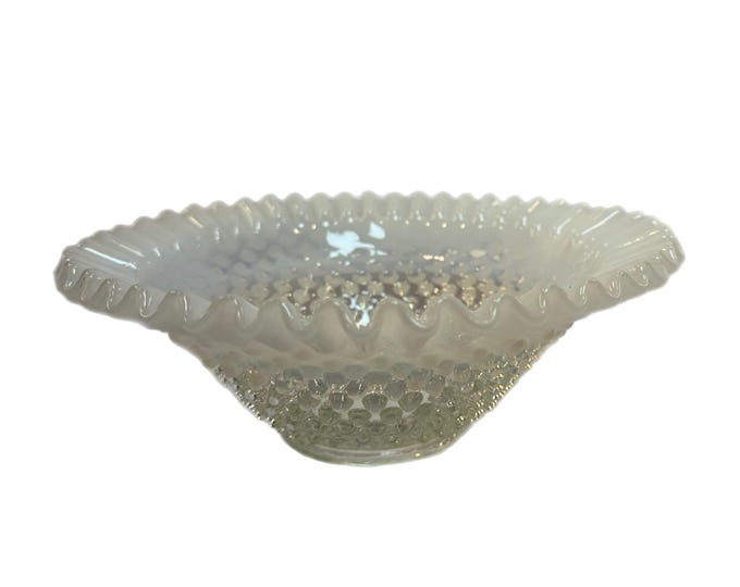 Fenton Hobnail Flared Crimped Bowl | Pie Crust | 1940s Art Glass French Opalescent | Milk Glass | Decorative Home Decor | Vintage Collector