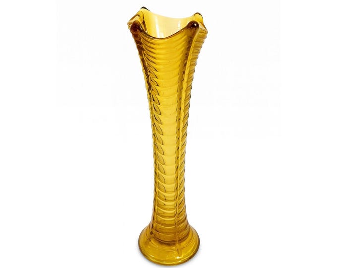 Swung Swing Vase Orange Amber Hand Blown Glass Northwood Drapery Variant Amber Circa 1905 Flower Vessel Home Decor Decorative Accents