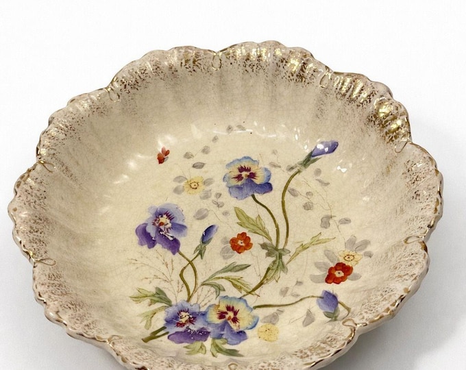 Serving Bowl Vintage Hand Painted Pansies Antique Bonn Germany Franz Anton Mehlem Floral Round  Replacement Bone China