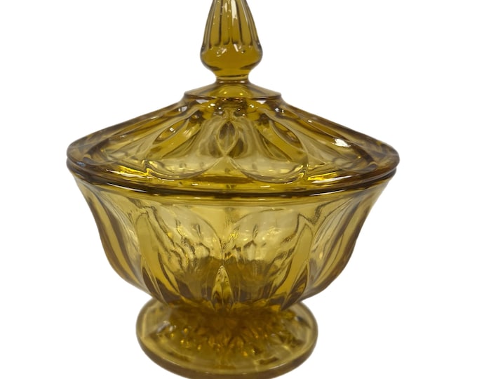 Glass Pedestal Candy Trinket  Dish | Fairfield Indiana | Amber Orange Citrine | Decorative Accents Home Decor