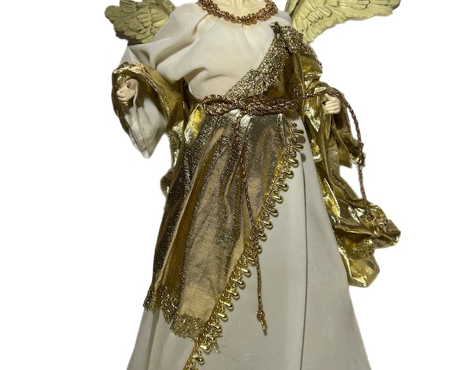 Vintage Large Angel Tree Topper Resin | Cream Gold Dress | Cream wings | Blonde