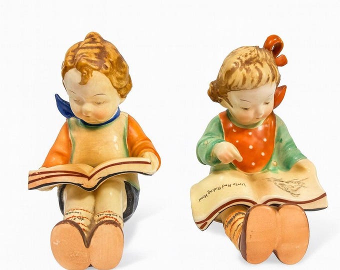 Bookends Boy Girl Reading Japan Porcelain Vintage Little Red Riding Hood Office Library Home Shelf Decor BookLovers Gift Decorative Accents