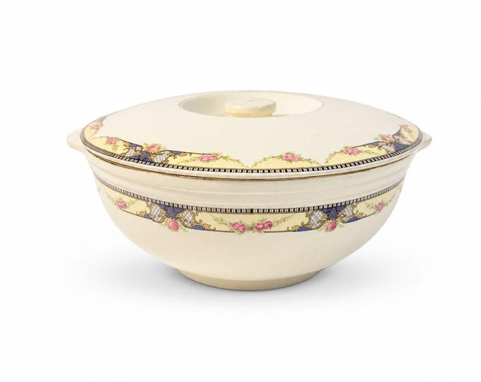 Ironstone Covered Casserole Lidded Serving Dish Universal Floral Cambridge Camwood Ivory Replacement China Vintage Cottage Grannny Core