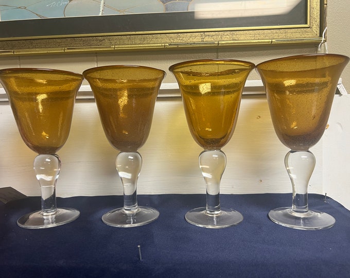 Artland | Amber | Bubble Glass | 18oz Footed Iced Tea Glass | Wine | Set of 4 | Iris Seeded Design