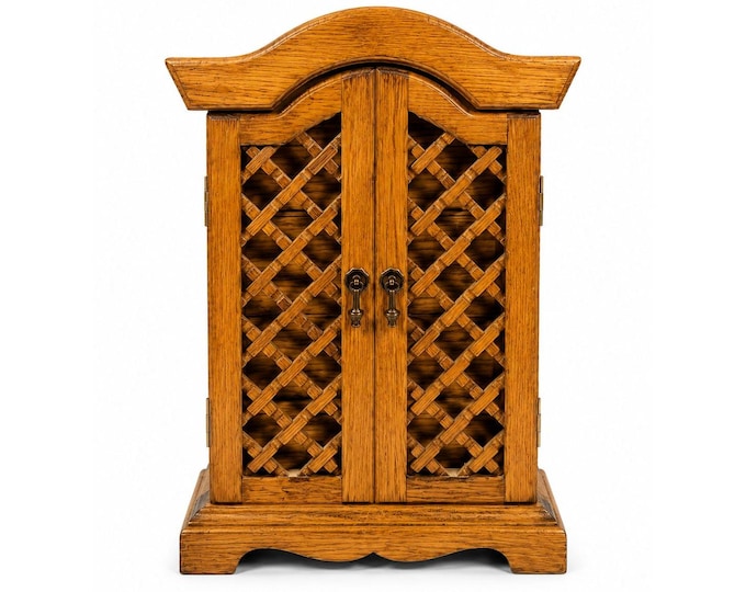 Wood Musical Jewelry Box Royal Sealy Japan Lattice Doors Table top Dresser Boudior Storage Holder Cabinet Music Box