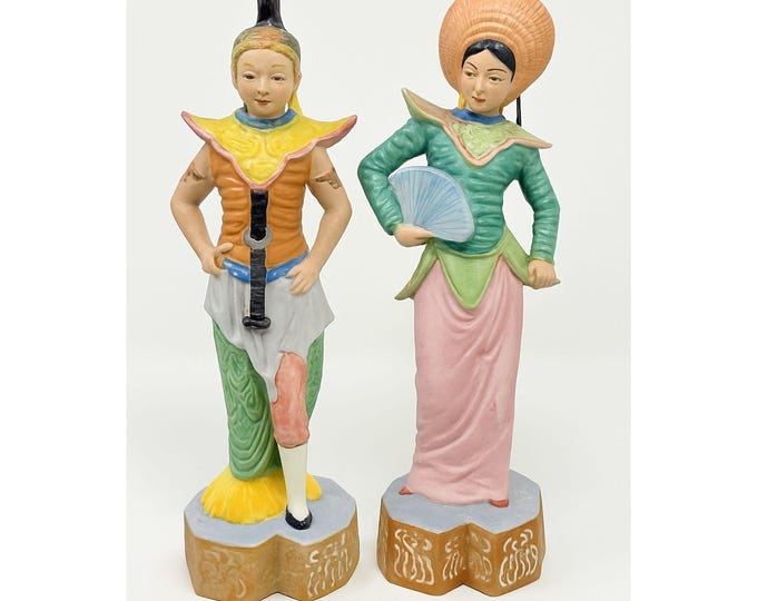Oriental Figurine Pair Set Occupied Japan Samari Geisha Porcelain Home  Shelf Decor Decorative Accents Chionsiere