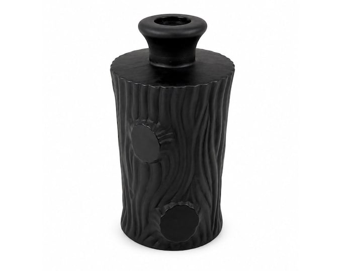 Perfume Botte Black Satin Art Glass 1930s Art Deco French Tree Trunk Shaped Vintage Collectible Glassware France