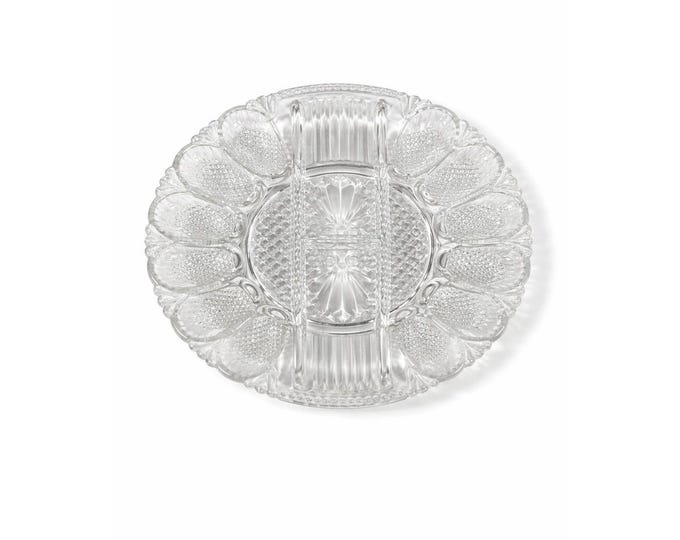 Deviled Egg Relish Platter Tray Server LE Smith Heritage Pressed Glass Vintage Serving Party Replacement Glassware Plate Wedding Gift