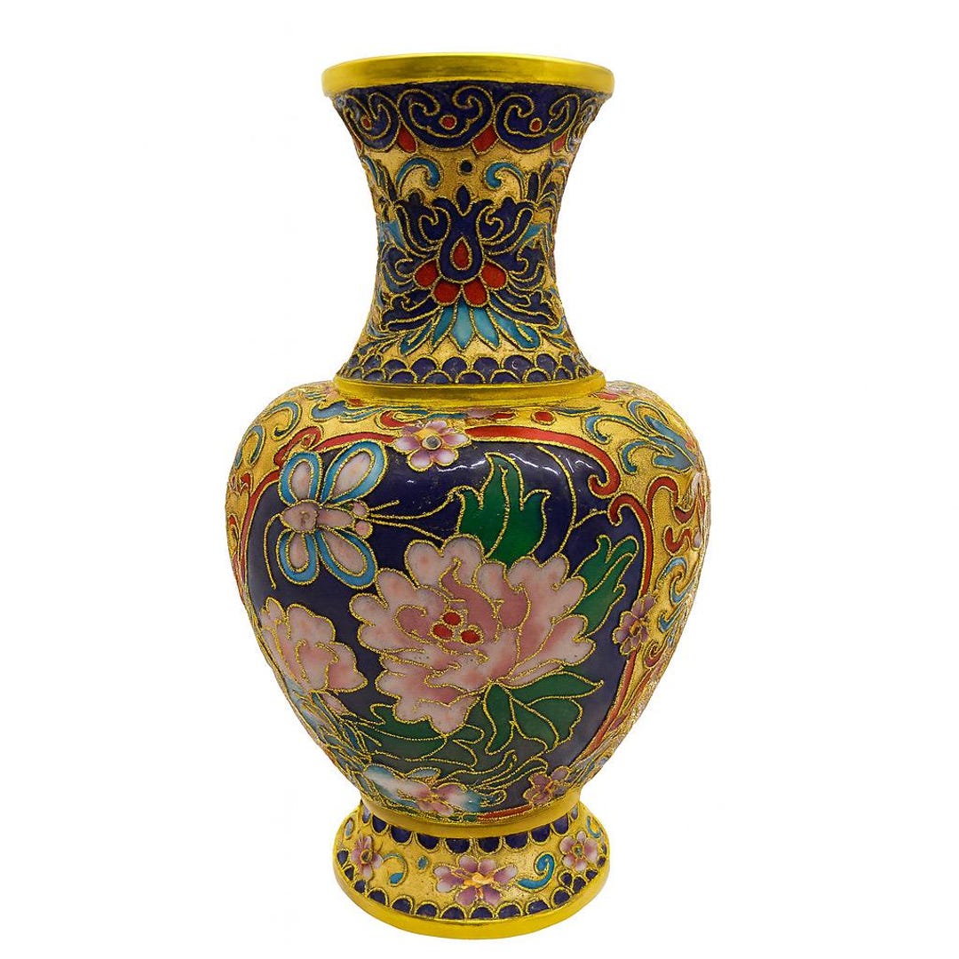 Cloisonné Flower Vase | Raised Wire Champlevé Enamel Brass Gold