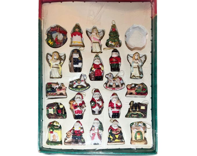 Porcelain Christmas Tree Ornaments 23 Vintage 1980s K-Mart  Original Box Trim A Home Holiday Seasonal Sentimental Nostalgic Cottage Core
