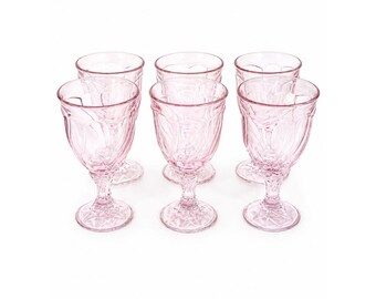 Noritake Pink Swirl Wine Goblets Set 6  Retired Replacement Glassware Stemware Barware Hostess Drinking Glasses
