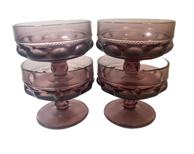 Vintage | Set 4 | Indiana Kings Crown Amethyst Sherbet Dish Purple Tiffin Plum Purple