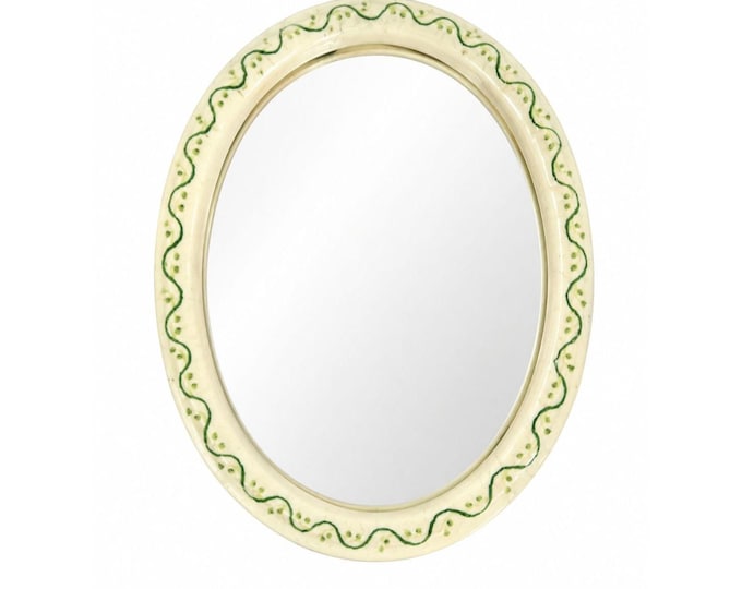 Pottery Mirror Vanity Tray Hand Painted Vine Motif Vintage Home Decor Decorative Accents