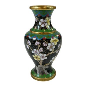 Cloisonné Bud Vase | Brass enamel mini small | Chinese Chinoiserie Oriental Asian | Hand Painted Flower Floral Tree | Collectible Home Decor