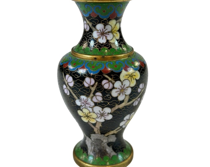 Cloisonné Bud Vase | Brass enamel mini small | Chinese Chinoiserie Oriental Asian | Hand Painted Flower Floral Tree | Collectible Home Decor