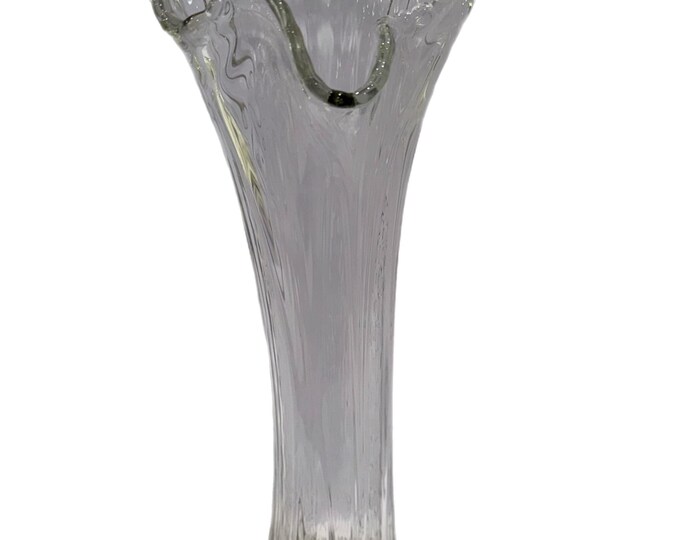 Vintage | Art Glass | Swung Clear Vase | 9 swung | Mid Century MCM | Glass Ruffled Crimped Top | Shelf Decor | Collectible Collector Glass