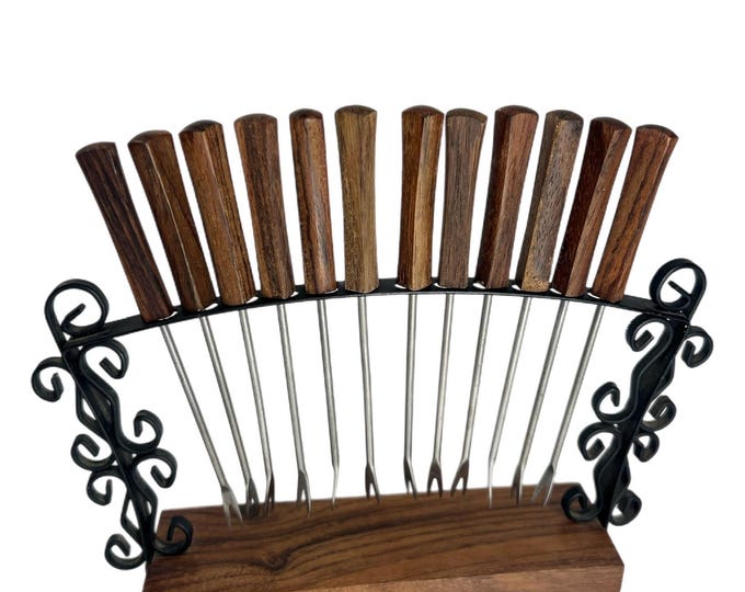 Vintage KGD Japan Canape Cocktail Appetizer  Set with Stand | Scroll | Rosewood | Mini Forks