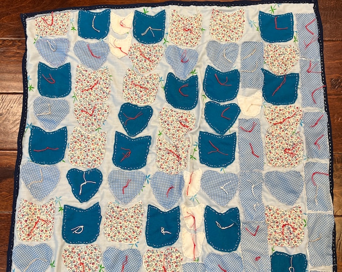 Vintage | Quilt | Cutter Scraps | Baby Recieving Blanket | Hearts and Backing | Hand stitched