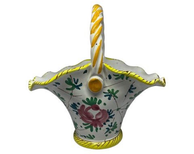 Vintage | Handpainted | Italian Pottery | Basket Vase | Collectible | Majolica