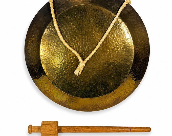 Gong Bell Antique Brass Maritime Original Ship Round Design with Beater Stick Rope Flat Wind Tibetan Meditation Sound Vintage