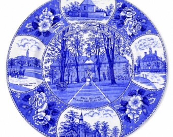 Piatto da portata Flow Blue Old English Staffordshire Ware Williamsburg William & Mary Adams Jonroth - Galleria da collezione Vintage Wren