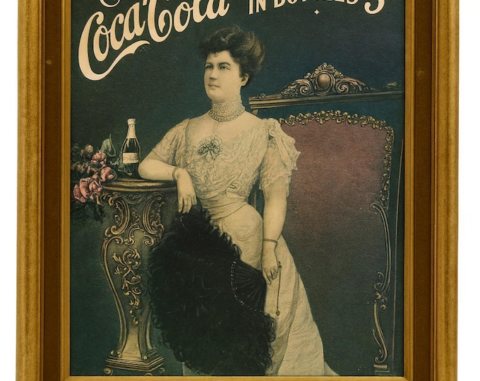 Wall Art Decor | Coca Cola Coke Advertising Painting |  Lillian Russell With Gold Frame | Antique Sodas Shop | Home Decor Decorative Accent