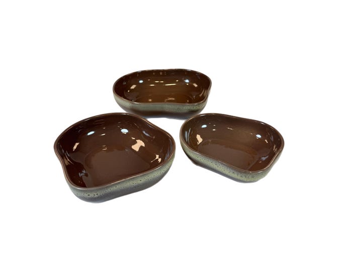 Vegetable Fruit Serving Bowls Nesting Set 3 | Tamac Pottery Frosty Fudge Brown | Perry Oklahoma | Mid Century MCM 1950s | abstract biomoric