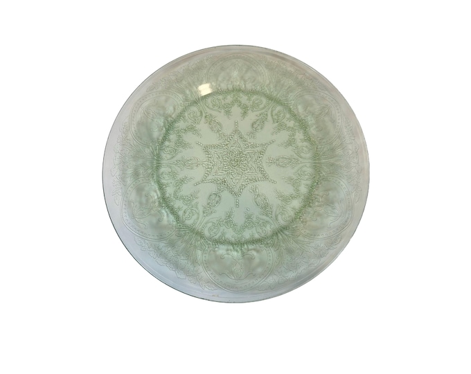 Uranium Green Sandwich Tray Chop Plate Platter | Indiana Glass No. 612 Horseshoe Pattern | Collectible Tableware | Green Glow UV Glass