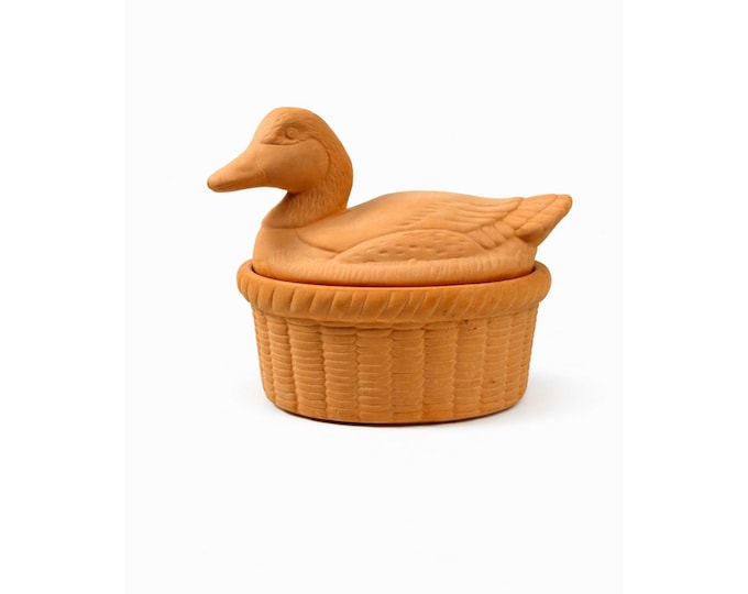 Lidded Casserole Duck on Nest Terra Cotta Baking Dish Vintage Kitchen Decor Clay Pottery Cottage Country Farmhouse Primitive Cottage Granny