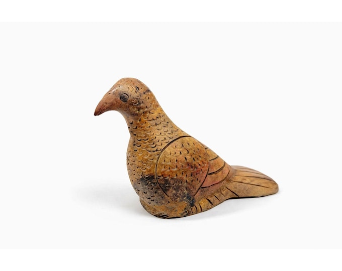 Wooden Bird Figurine Hand Carved Statue Decoy Thailand Vintage Wood Home Shelf Decor Decorative Accents Hunting Cabin Rustic