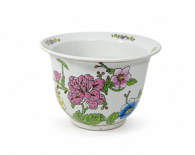 Jardiniere Cachepot Planter Hand Painted Porcelain Ceramic Import Vintage Chinosiere Painted Indoor Flower Pot - Flowers Floral