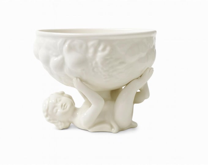 Cherubs Angels Planter Bowl | Blanc de Chine  White | Vintage Table Shelf Home Decor | Decorative Accents | Cottage Core Romantic Victorian