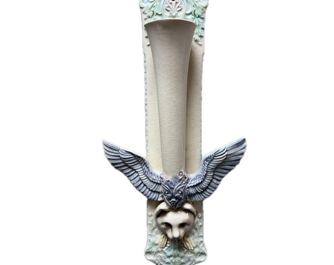 Wall Pocket Vase | Cat Head Angel Wings |  Tacoma Art David Keyes Studio Pottery | Wall Decor Gallery  Art | Hand Thrown | Unique Home