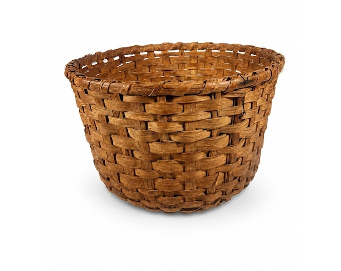 Basket Antique Splint Oak Woven Cotten Harvest Picking North Carolina Handmade Rustic Farmhouse Primitive Cottage Granny Core